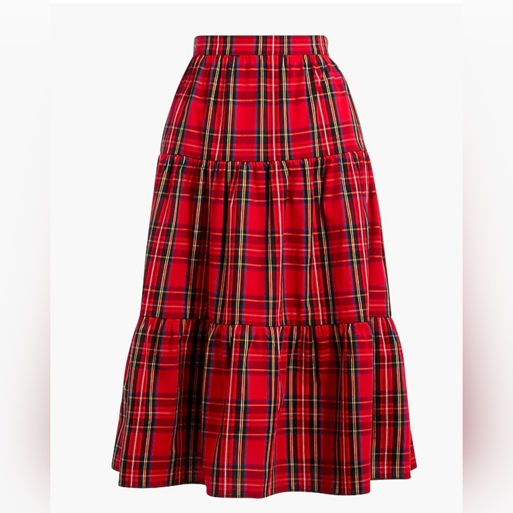J  Crew Fac Tartan Three Tiered skirt midi xs petite